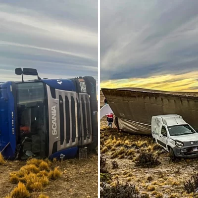 Camión volcó en ruta santacruceña y bomberos controlaron un derrame de combustible