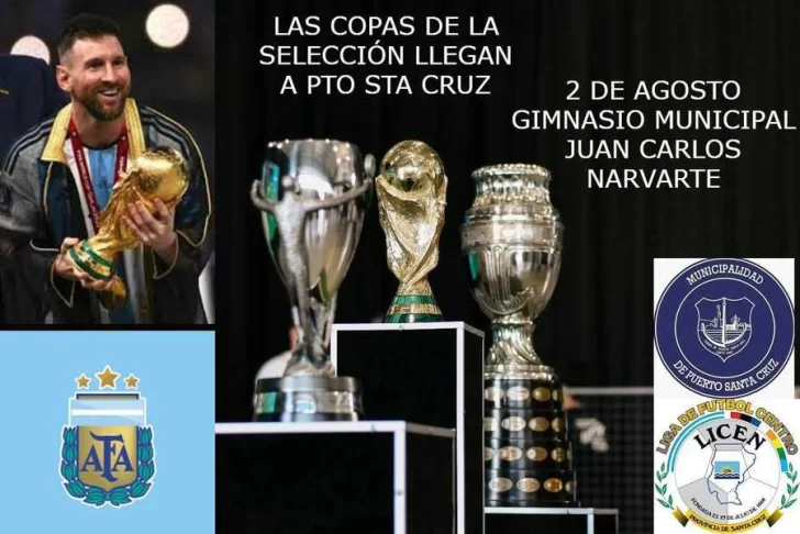Muestrario de las copas de la selección nacional en Puerto Santa Cruz