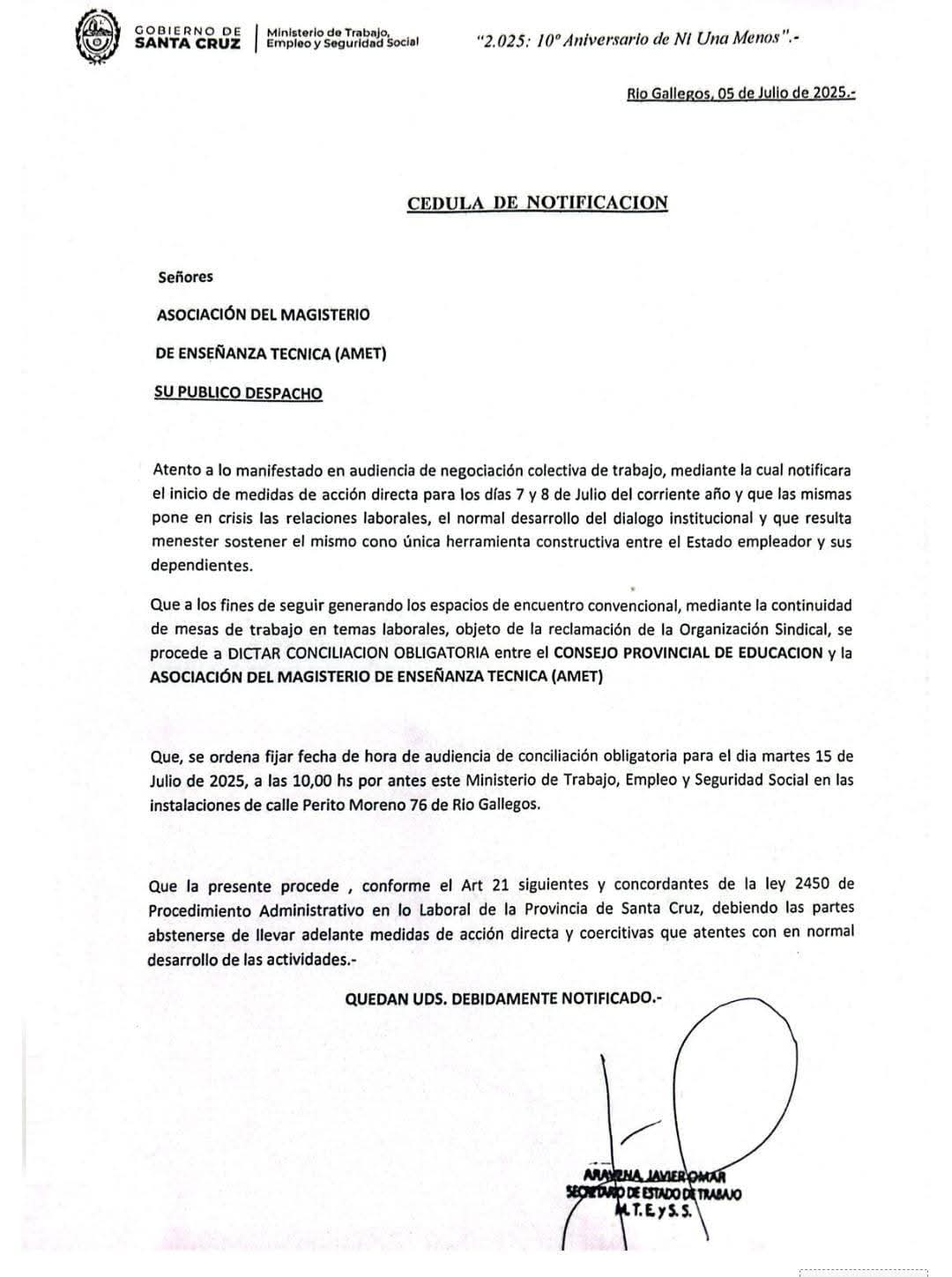 AMET acató la conciliación obligatoria que dictó el Estado provincial y levantó el paro anunciado 