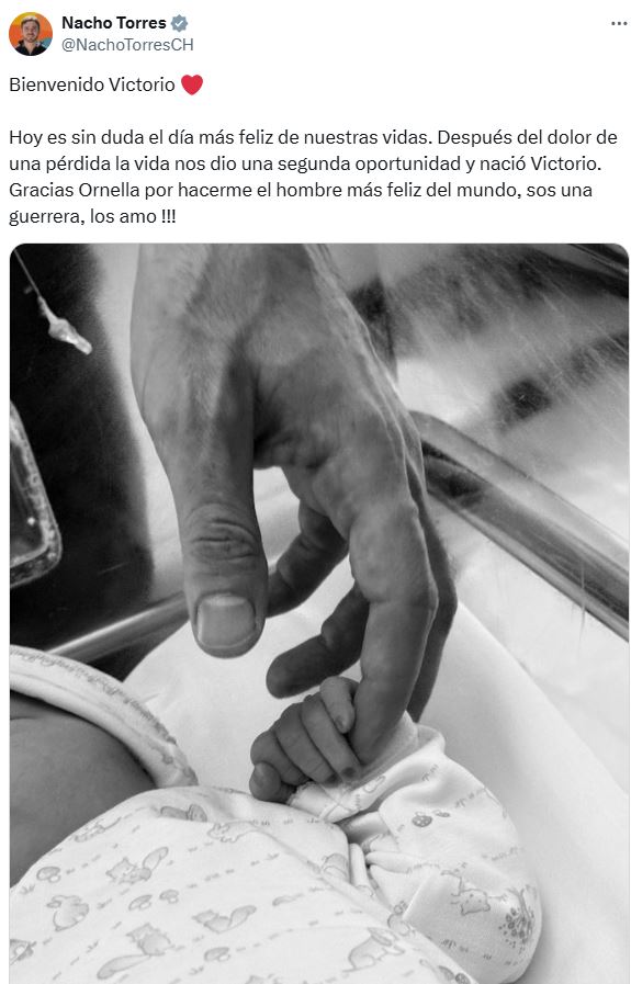 Ignacio Torres y Ornella Costa dieron la bienvenida a su primer hijo Victorio