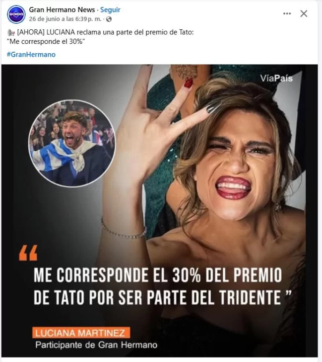 ¿Luciana de Gran Hermano le pidió el 30% del premio a a Tato? Qué pasó en realidad