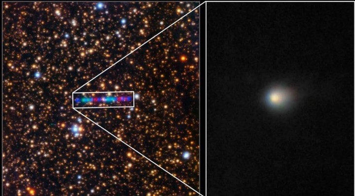  Los colores son el resultado de utilizar diferentes filtros para obtener imágenes de la coma del cometa (Observatorio Internacional Gemini. Procesamiento de imágenes: Jen Miller y Mahdi Zamani (NSF NOIRLab).