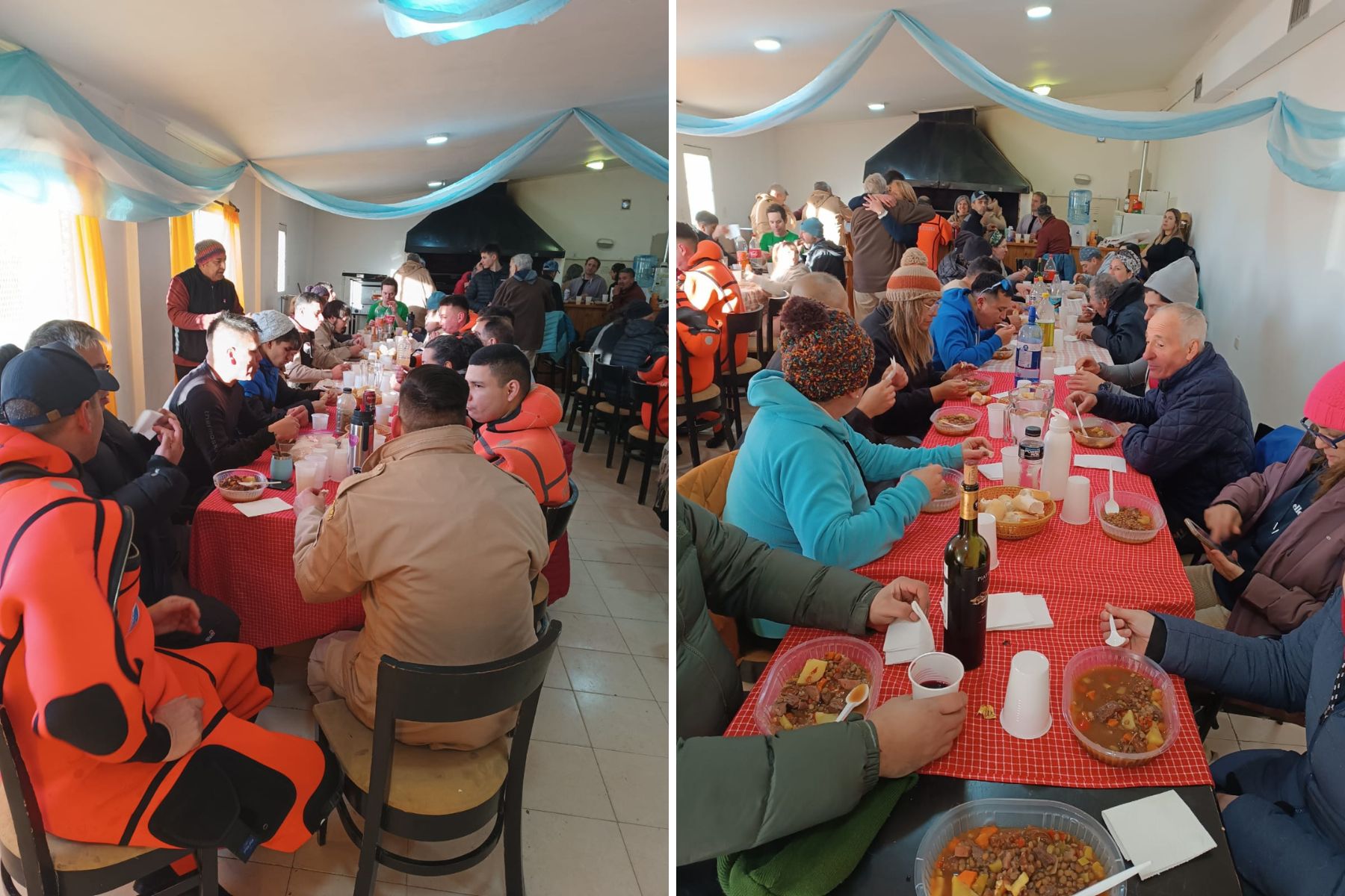  Camaradería en tierra. El almuerzo posterior a la travesía reunió a kayakistas y organizadores con un guiso de lentejas servido en el SUM del club, tras una jornada intensa.