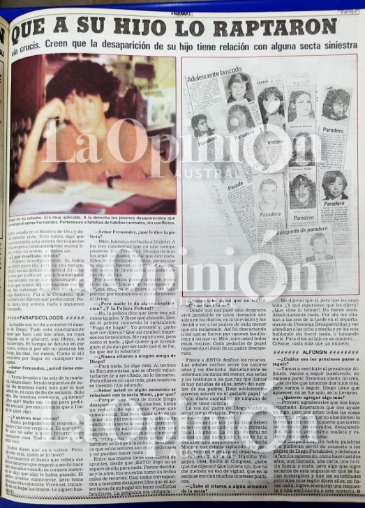  Nota por la desaparición de Diego Fernández en la revista 