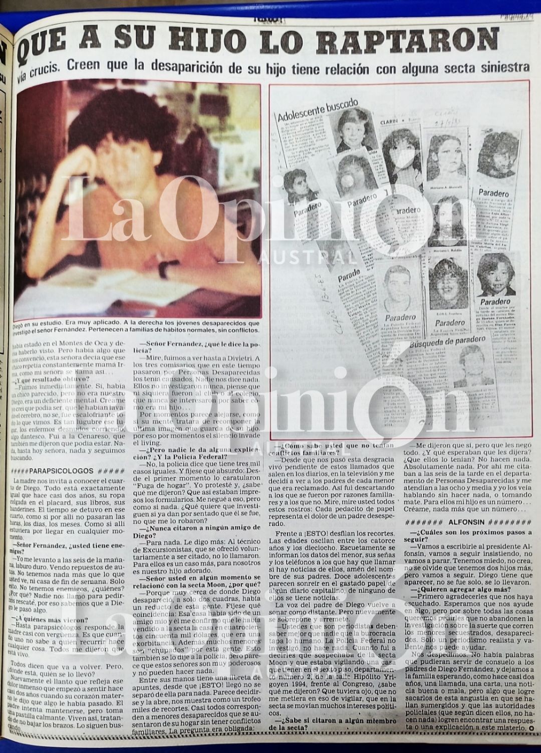  Nota por la desaparición de Diego Fernández en la revista 