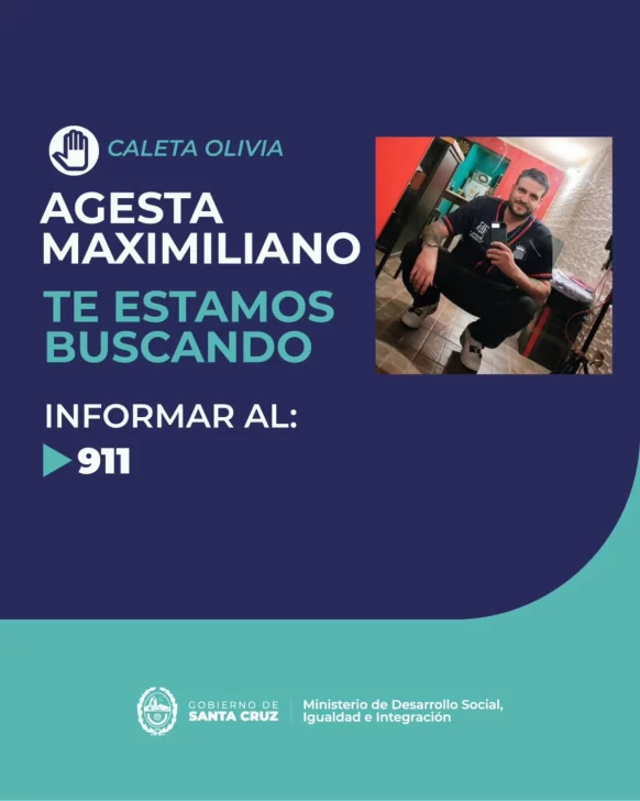 Desaparecido en Caleta Olivia: hallaron pertenencias de Maximiliano Agesta y continúa su búsqueda