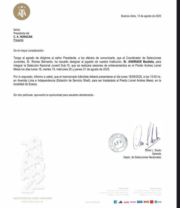  La carta de citación para Bautista.