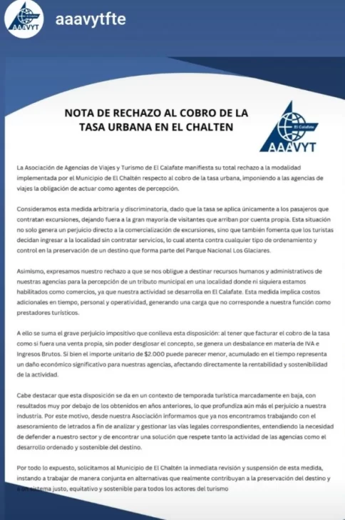  La nota de la Asociación de Agentes de Viajes y Turismo (AAVyT).