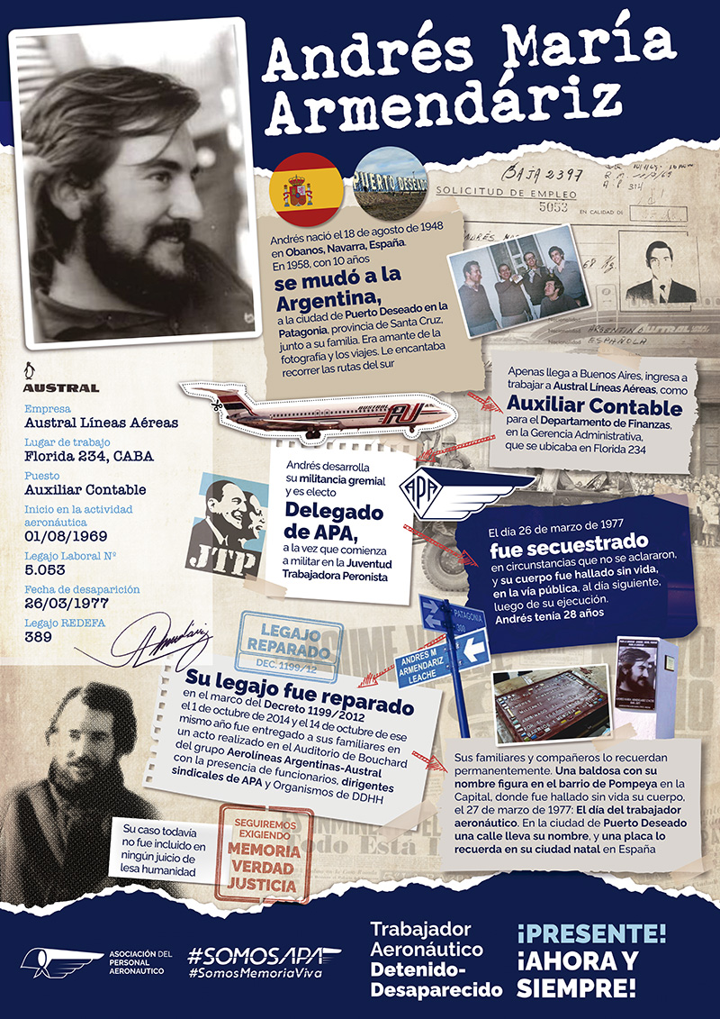  El póster de Andrés María Armendariz realizado por el diseñador gráfico Guillermo Gobbi y la coordinación de la Secretaría de Prensa de APA.