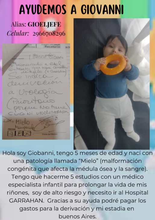 Giovanni, el bebé con mielomeningocele, espera por la derivación y la ayuda de los vecinos