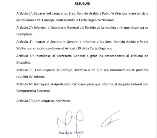 Macri echó a Damián Arabia de la vicepresidencia del PRO por &#8220;inasistencia a reuniones del Consejo&#8221;