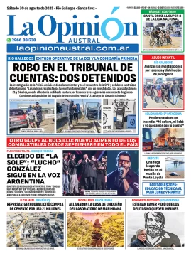 Tapa del Diario La Opinión Austral edición impresa del sábado 30 de agosto de 2025 Tapa del Diario La Opinión Austral edición impresa del sábado 30 de agosto de 2025
