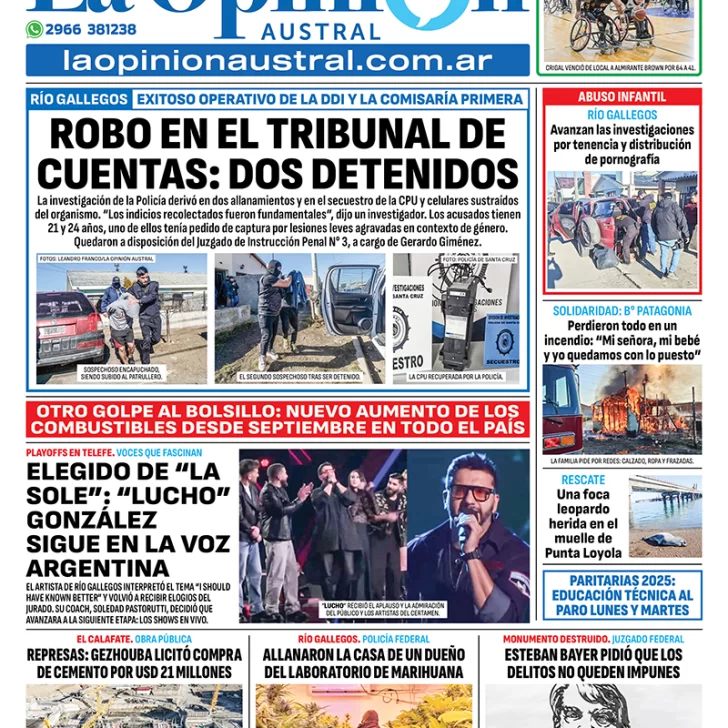 Tapa del Diario La Opinión Austral edición impresa del sábado 30 de agosto de 2025 Tapa del Diario La Opinión Austral edición impresa del sábado 30 de agosto de 2025