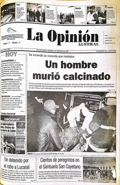  La tapa de La Opinión Austral tras la tragedia.