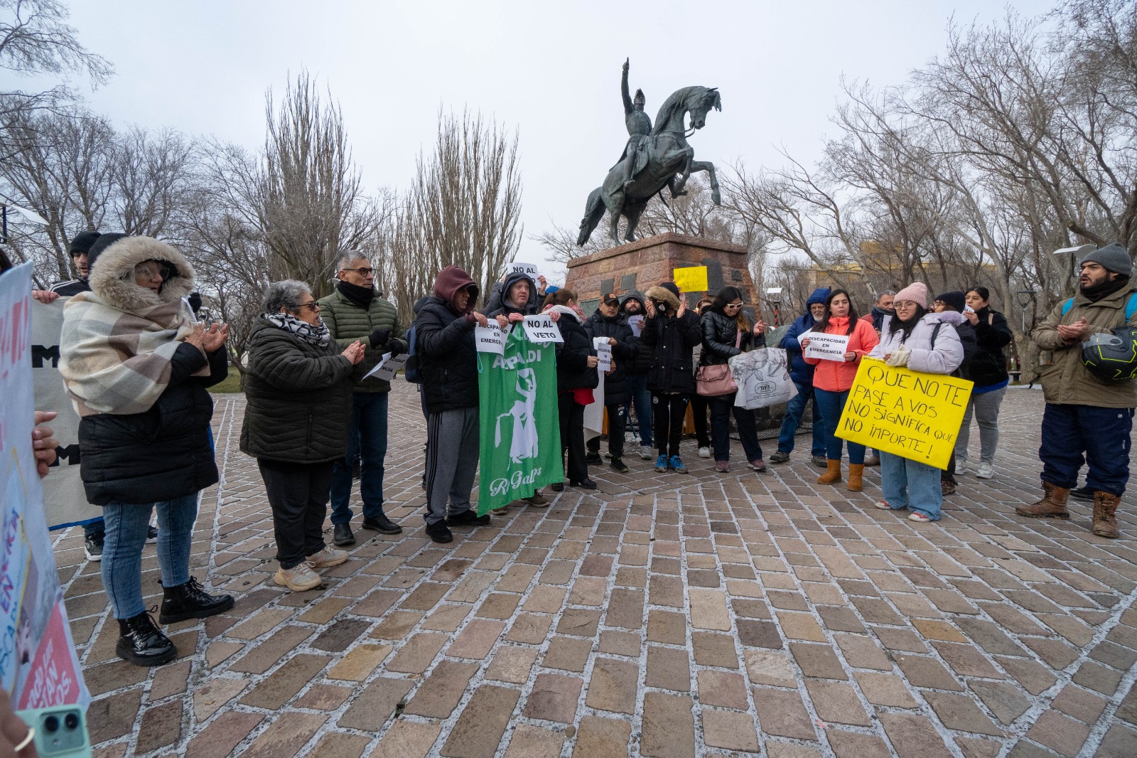  Familiares de personas con discapacidad e integrantes de diversas agrupaciones se congregaron en la Plaza San Martín. FOTO: LEANDRO FRANCO/LA OPINIÓN AUSTRAL.
