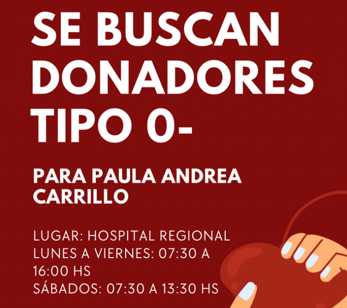 Urgente: buscan donantes de sangre tipo 0- para vecina de Río Gallegos