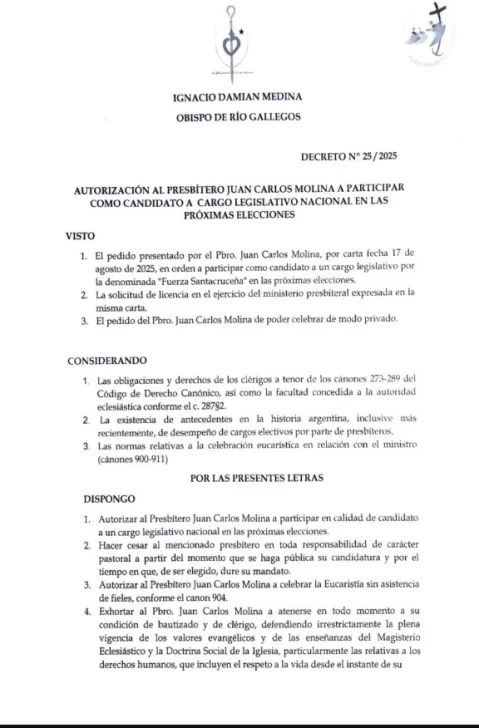  El decreto firmado por el Obispo Medina.