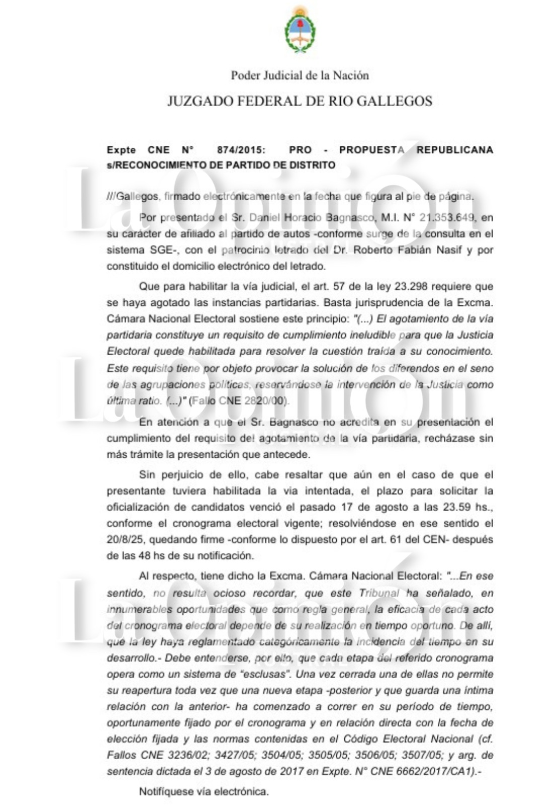  La respuesta del juez federal, Claudio Vázquez.