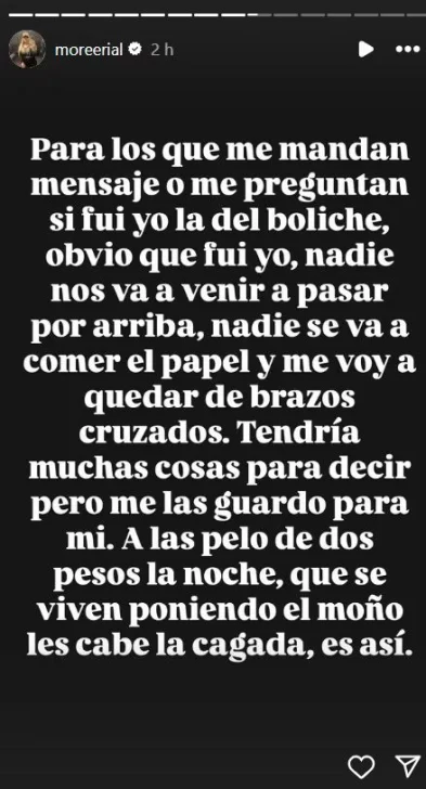 More Rial fue echada de un boliche tras pelearse a los botellazos con una chica: &#8220;Obvio que fui yo&#8221;