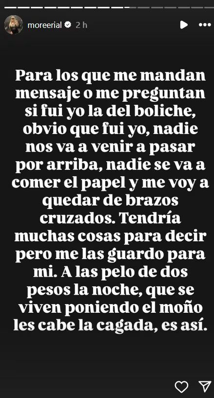 More Rial fue echada de un boliche tras pelearse a los botellazos con una chica: &#8220;Obvio que fui yo&#8221;