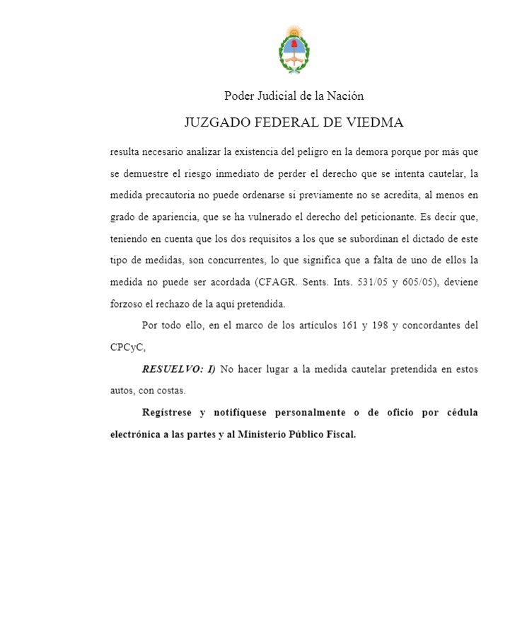  La decisión final del Juez Greca de Viedma.