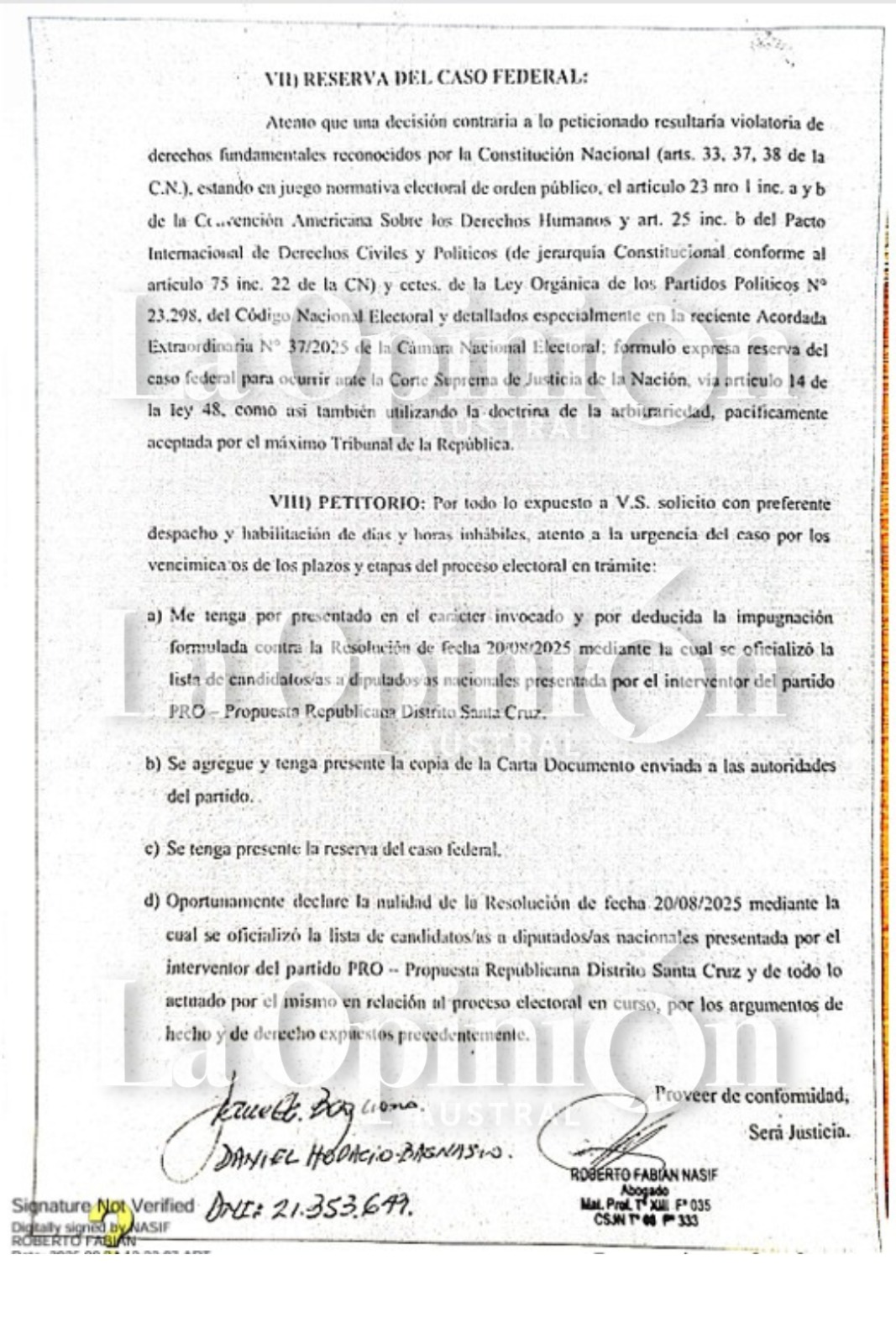  La presentación de Bagnasco ante la justicia.