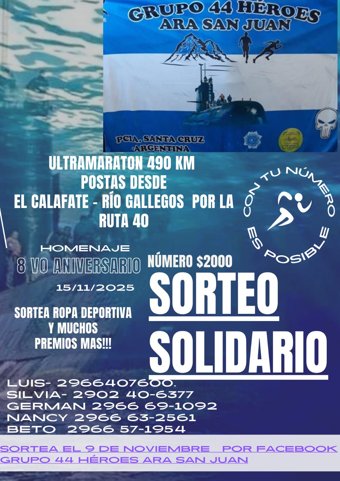 Ultramaratón de 490 km por los 44 héroes del ARA San Juan unirá Calafate con Río Gallegos