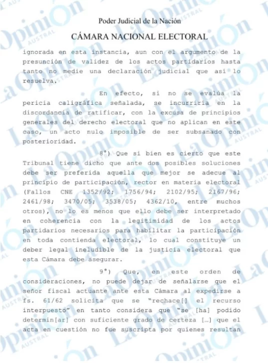  Exclusivo: El fallo de la Cámara Nacional Electoral rechazando el planteo de UNIR.