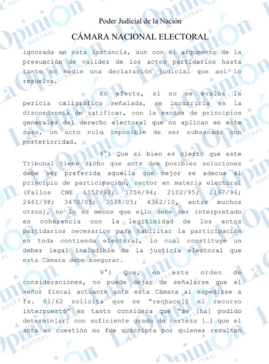  Exclusivo: El fallo de la Cámara Nacional Electoral rechazando el planteo de UNIR.