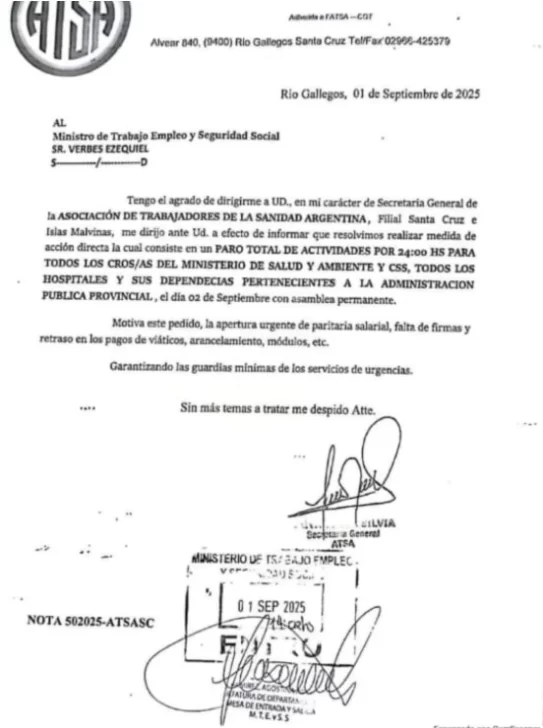  El anuncio de paro de 24 horas de ATSA.