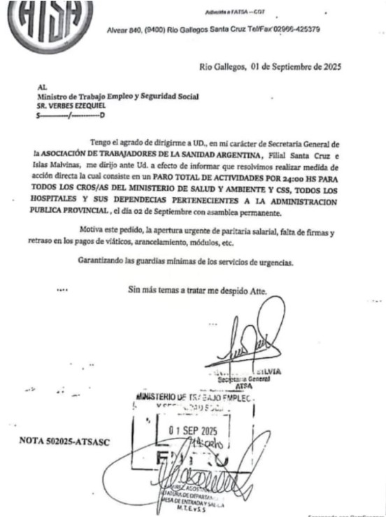  El anuncio de paro de 24 horas de ATSA.