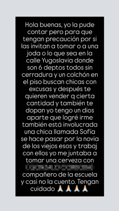  La publicación que la joven realizó en redes sociales contando lo que le sucedió.