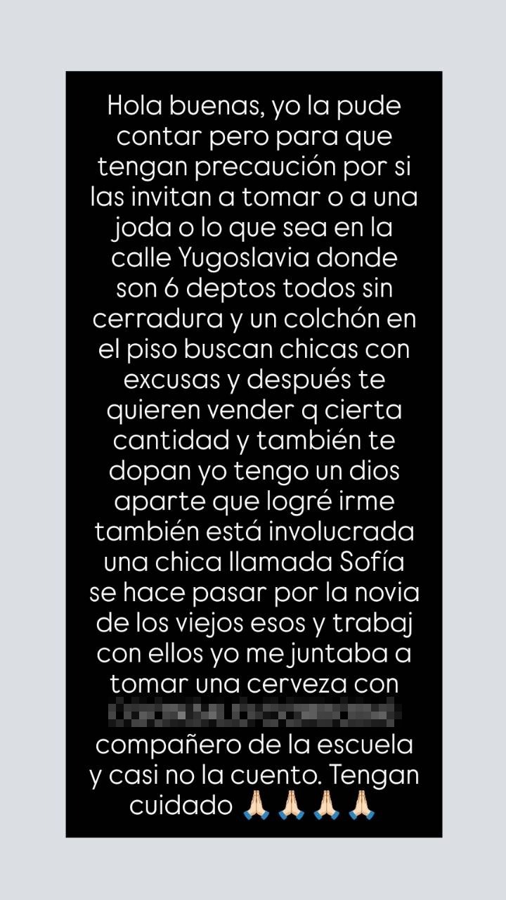  La publicación que la joven realizó en redes sociales contando lo que le sucedió.