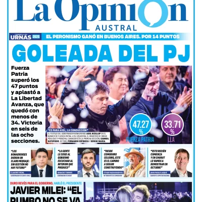 Tapa especial de La Opinión Austral: goleada del PJ