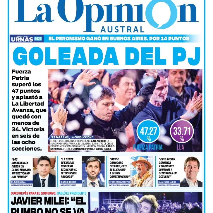 Tapa especial de La Opinión Austral: goleada del PJ
