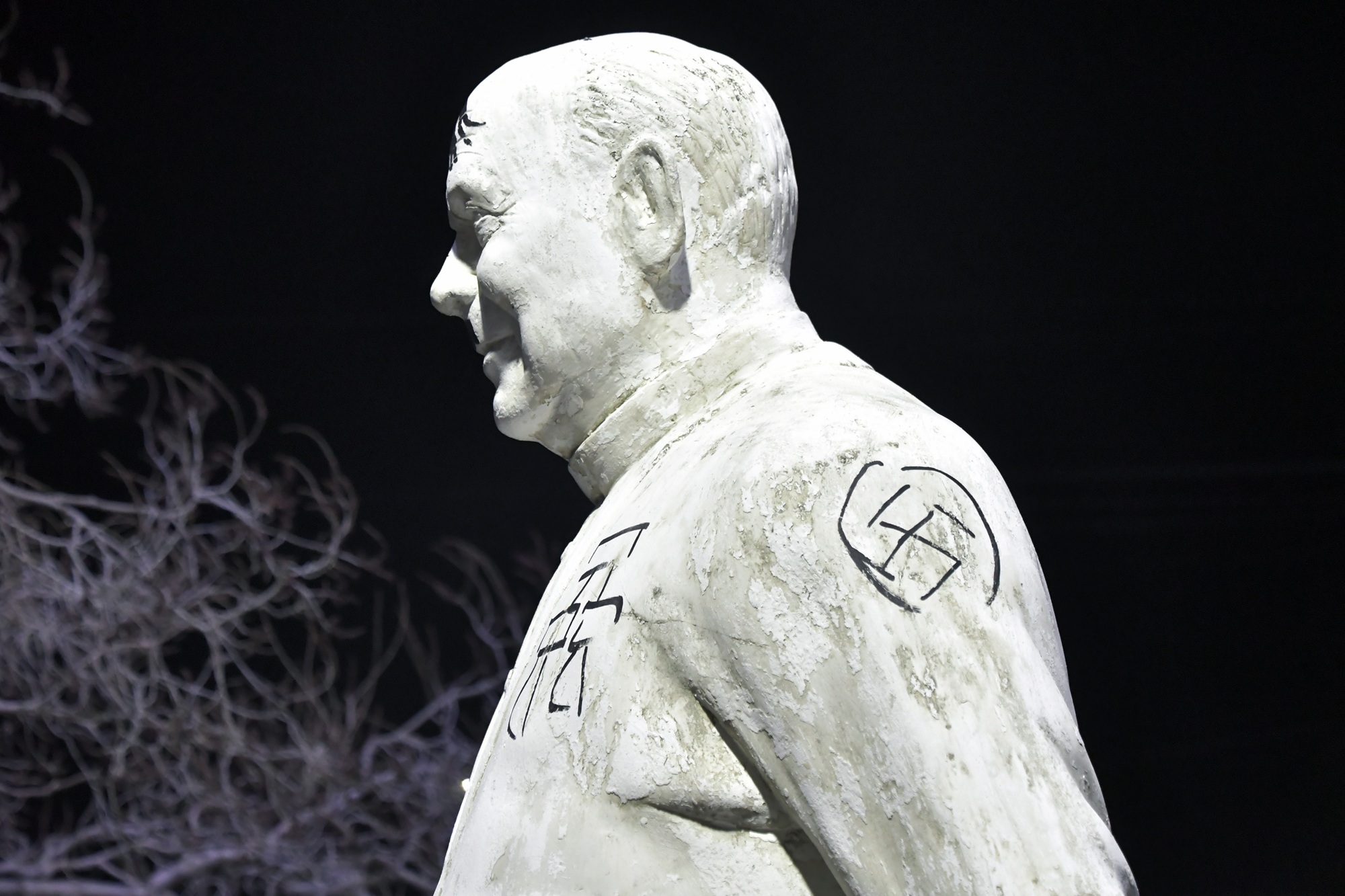  En el brazo izquierdo, le dibujaron una esvástica. Foto: José Silva/La Opinión Austral