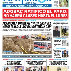 Tapa del Diario La Opinión Austral edición impresa del miércoles 10 de septiembre de 2025, Río Gallegos, Santa Cruz, Argentina