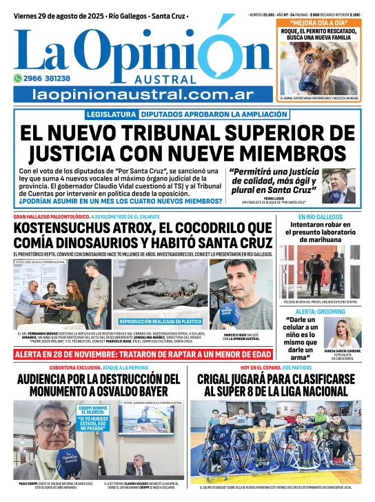  La Tapa de La Opinión Austral el día que se amplió la cantidad de vocales.