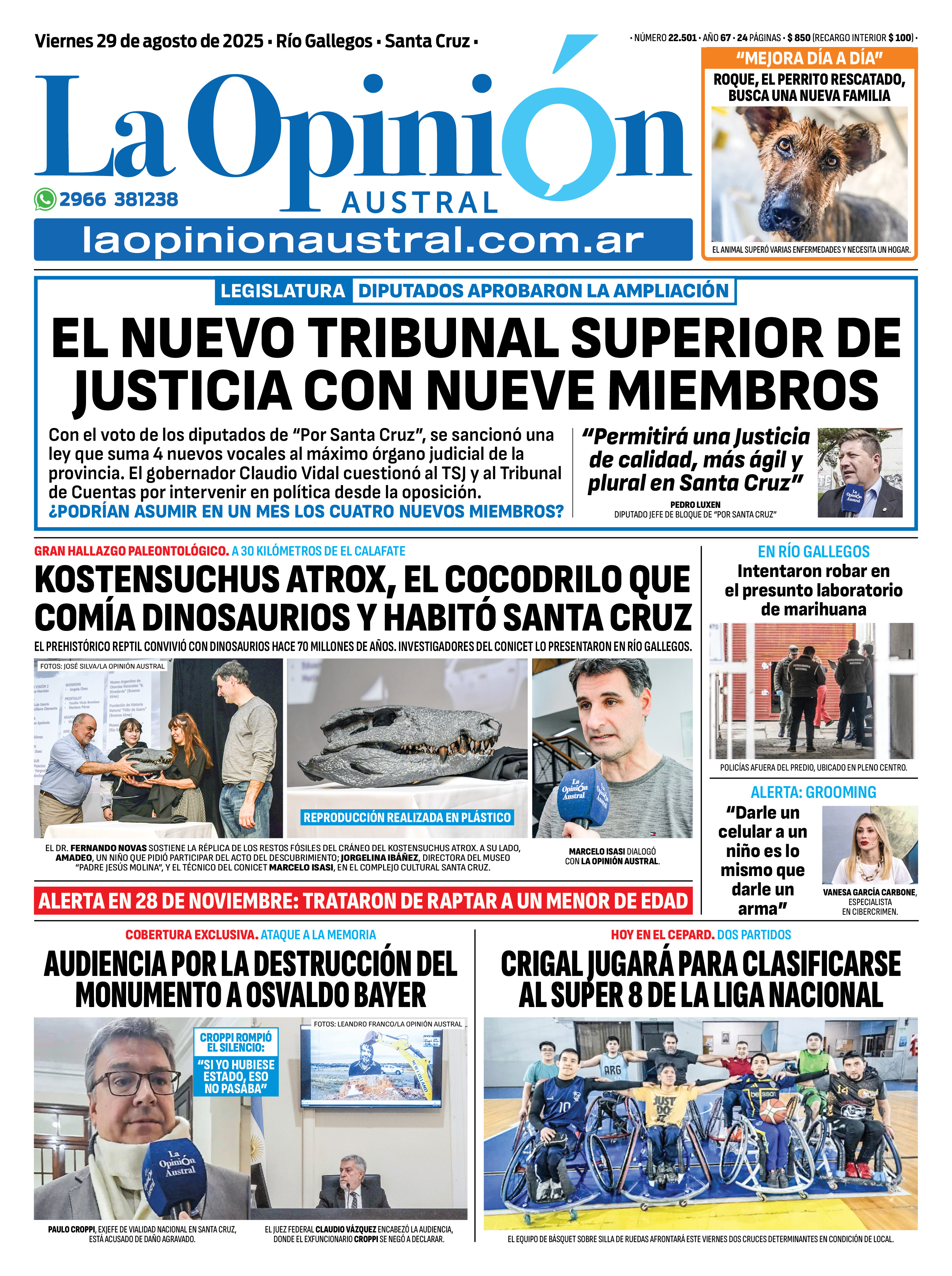  La Tapa de La Opinión Austral el día que se amplió la cantidad de vocales.