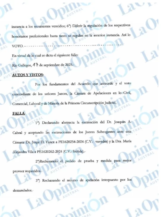  El fallo de la Cámara de Apelaciones confirmando la sentencia de primera instancia.
