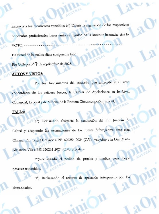  El fallo de la Cámara de Apelaciones confirmando la sentencia de primera instancia.