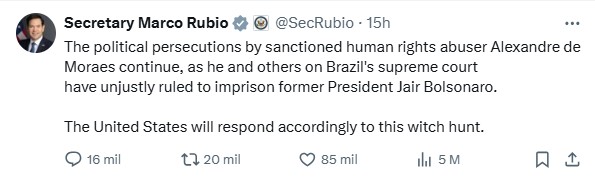El hijo de Bolsanaro agradeció el apoyo de Donald Trump tras la condena a su padre