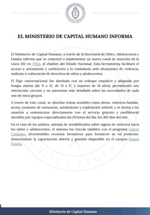  También, mediante un comunicado oficial del Ministerio de Capital Humano se difundió este nuevo sistema.