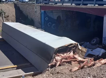 Volcó un camión con carne: vecinos intentaron llevarse la carga y la policía disparó gases lacrimógenos Volcó un camión con carne: vecinos intentaron llevarse la carga y la policía disparó gases lacrimógenos