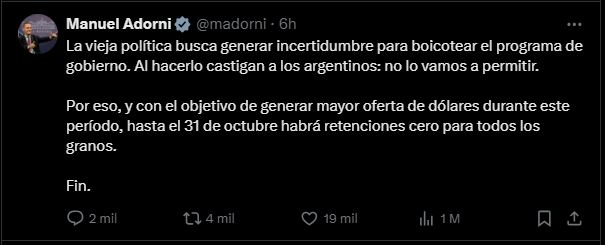 Javier Milei también quitará las retenciones a la exportación de carnes avícolas y bovinas