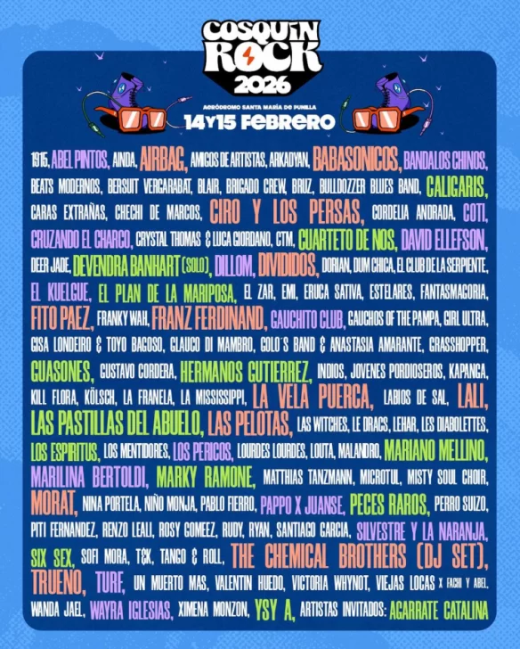 Cosquín Rock 2026 line up: Babasónicos, Franz Ferdinand, Dillom, Lali y más confirmados en la grilla del festival