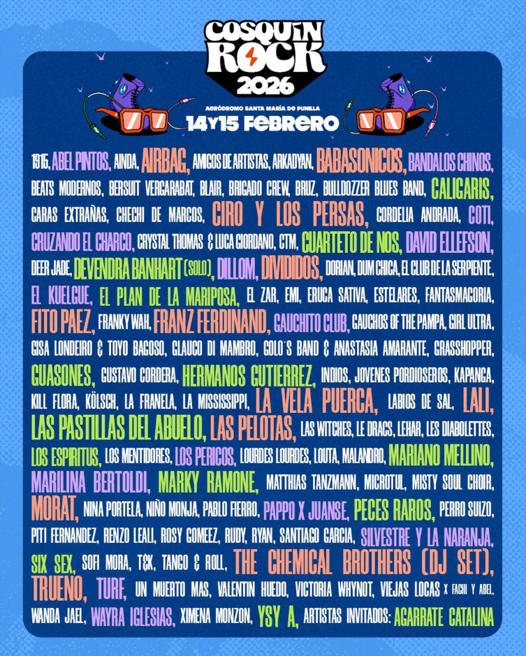 Cosquín Rock 2026 line up: Babasónicos, Franz Ferdinand, Dillom, Lali y más confirmados en la grilla del festival