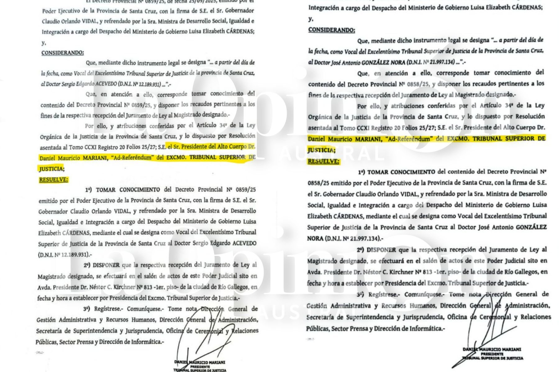  Exclusivo de La Opinión Austral. Las resoluciones 
