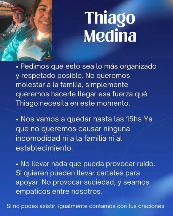 Vigilia por Thiago Medina: familiares, amigos y fans se unen frente al hospital