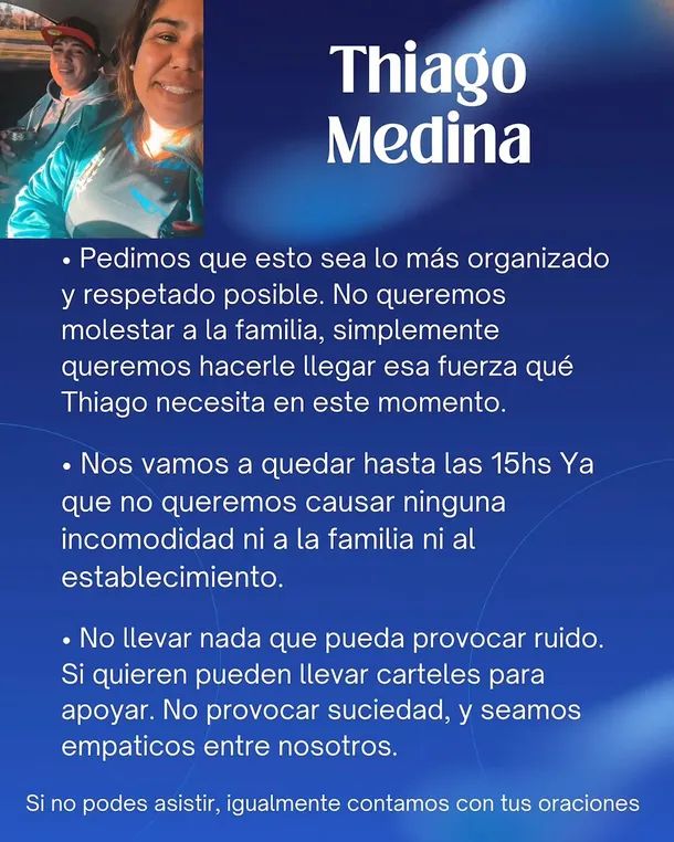 Vigilia por Thiago Medina: familiares, amigos y fans se unen frente al hospital